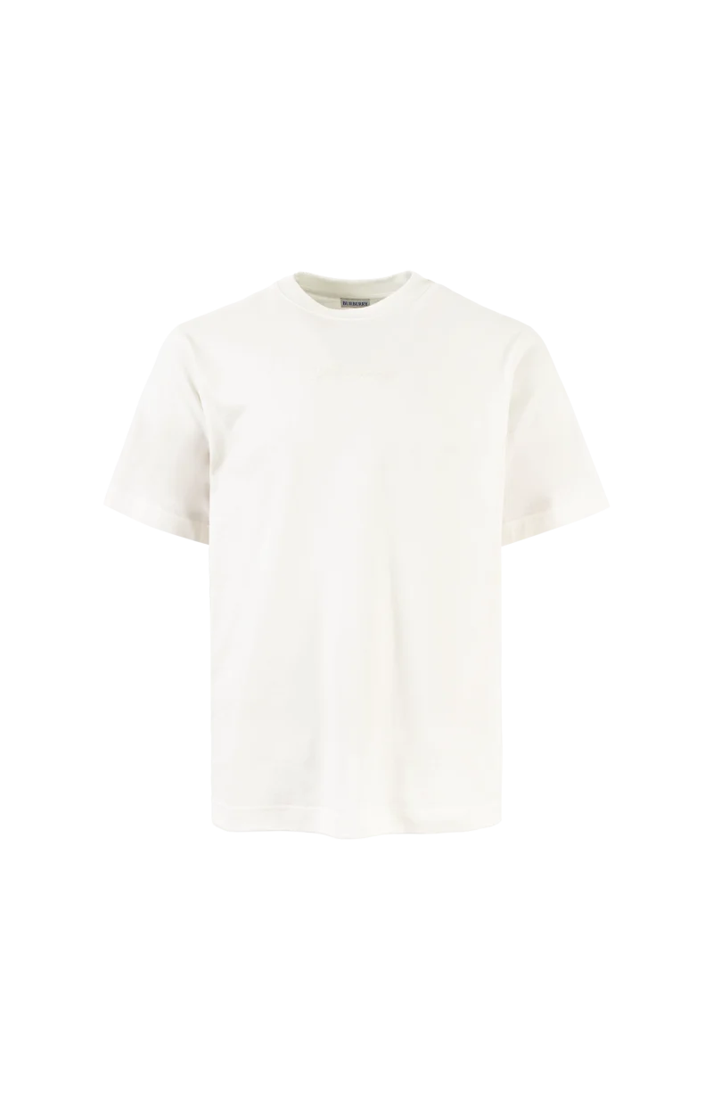 Check Cursive Logo Cotton T-Shirt in Ecru