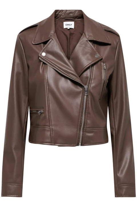Яке Onlcarmen Faux Leather Biker 15361396 19-1216 TCX chocolate martini