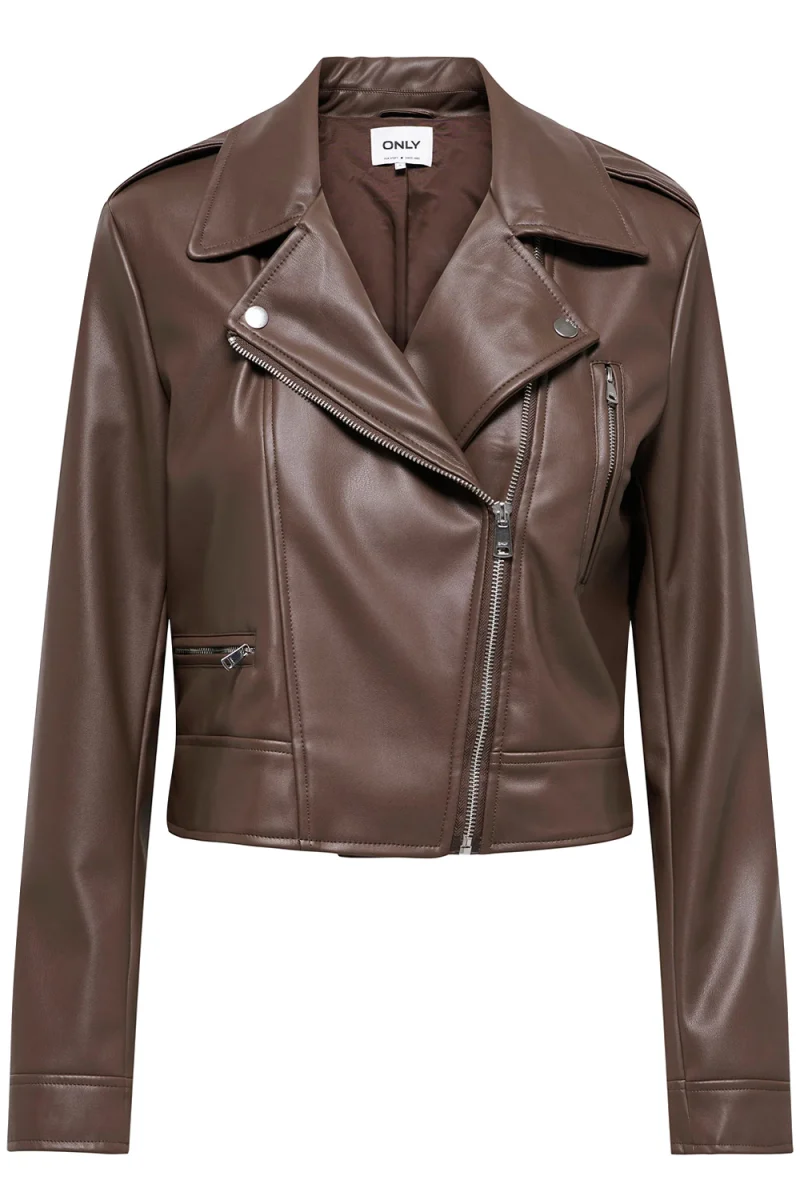 Яке Onlcarmen Faux Leather Biker 15361396 19-1216 TCX chocolate martini