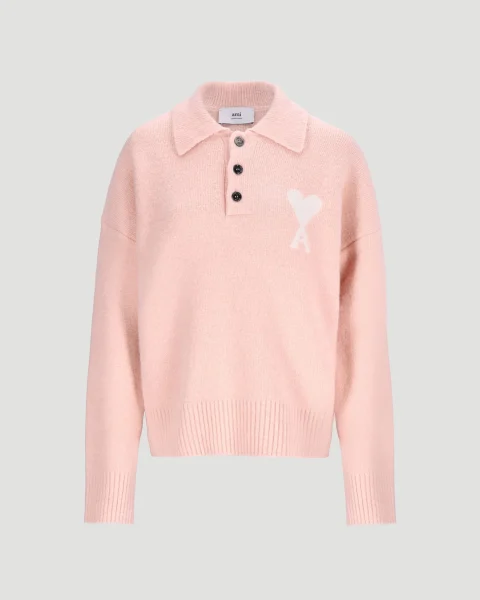 Alpaca Ami de Coeur Polo Sweater in Powder