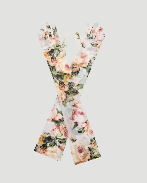 Cupro Gloves in Cream Rose Print