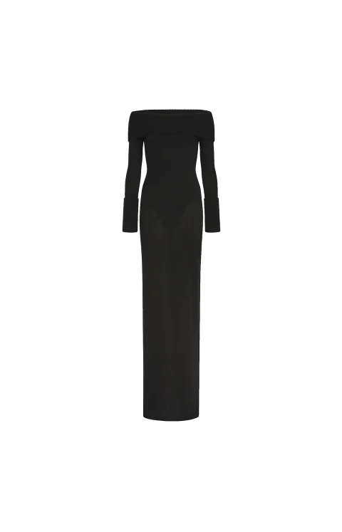 Merino Off-Shoulder Dress in Black