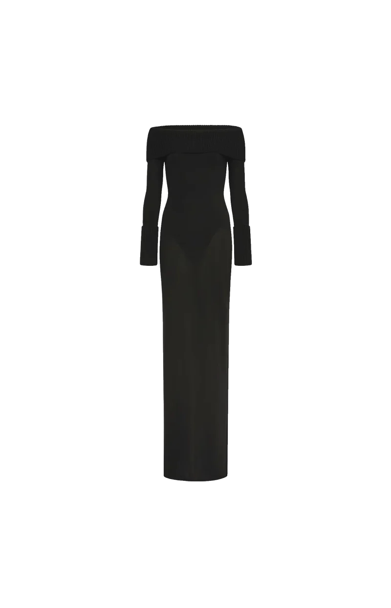 Merino Off-Shoulder Dress in Black