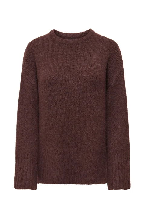 Плетено Onlmaggie Life Ls Loose O-Neck Knt 15324309 19-1314 TCX seal brown
