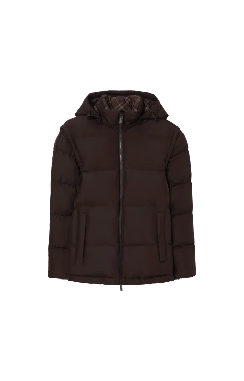 Detachable Sleeve Bideford Puffer Jacket in Chocolate Brown