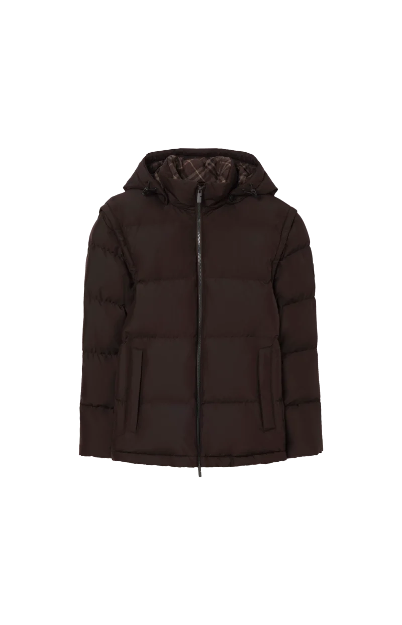 Detachable Sleeve Bideford Puffer Jacket in Chocolate Brown