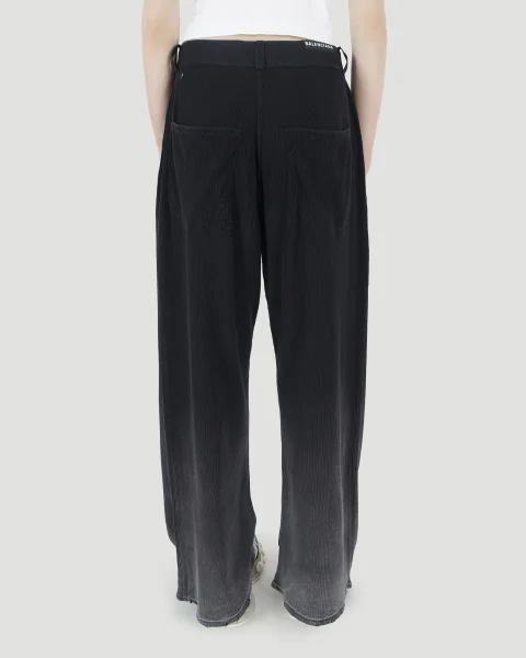 Pants in Black Bleached Cotton Rib Knit — снимка 2
