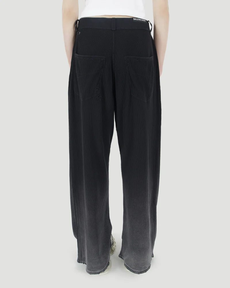 Pants in Black Bleached Cotton Rib Knit — снимка 2