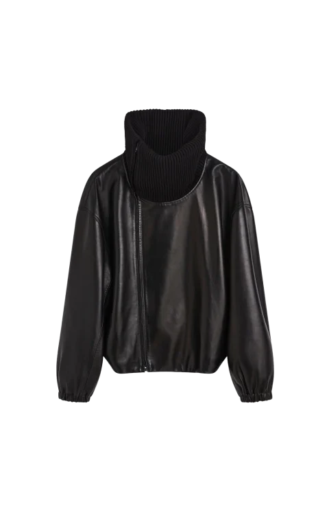 Rib Neck Jacket in Black