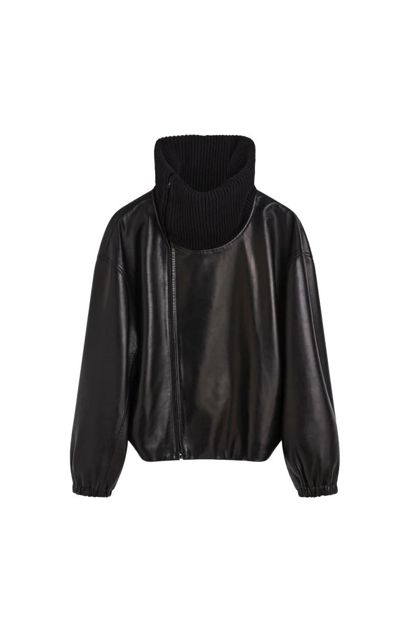 Rib Neck Jacket in Black