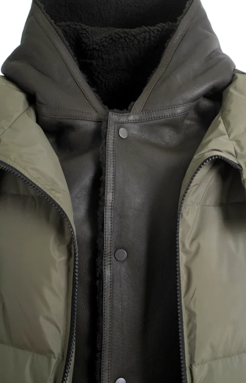 Down Jacket with Lambskin Shearling Bib in Green — снимка 2