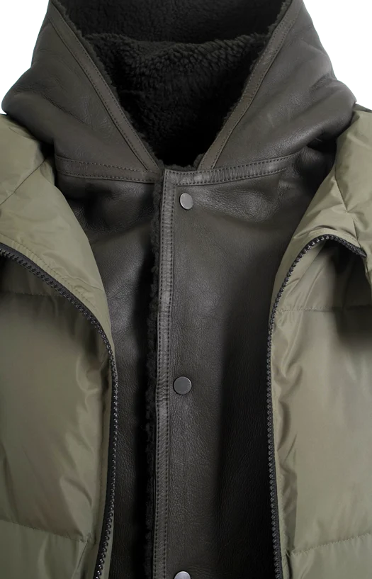 Down Jacket with Lambskin Shearling Bib in Green — снимка 2