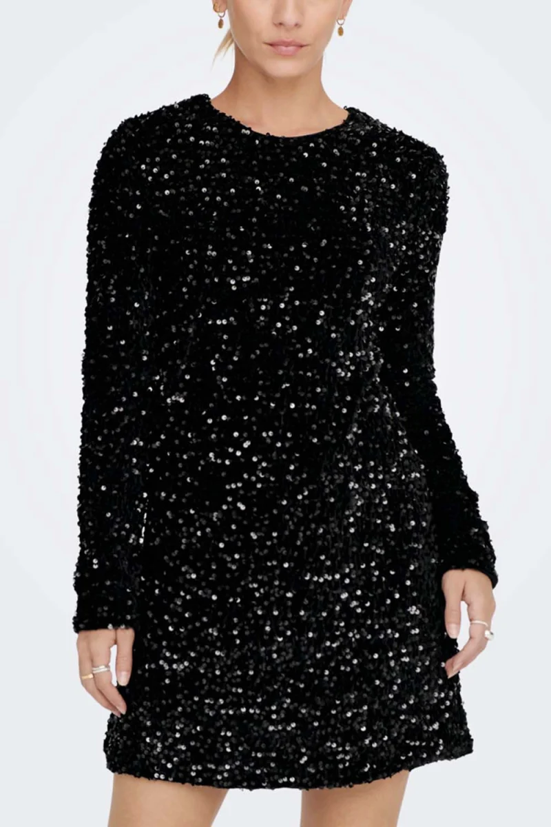 Рокля Onlanika Sequin Ls Wvn 15278822 C-N10 black — снимка 2