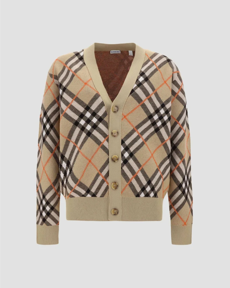 Check Wool Mohair Blend Cardigan