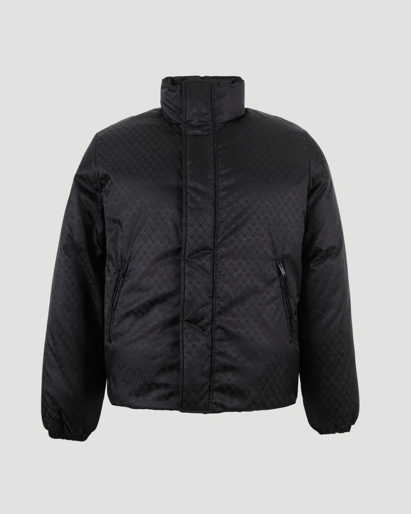 Skull Jacquard Puffer Jacket in Black