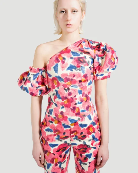 Aniba Floral Printed Leather Top