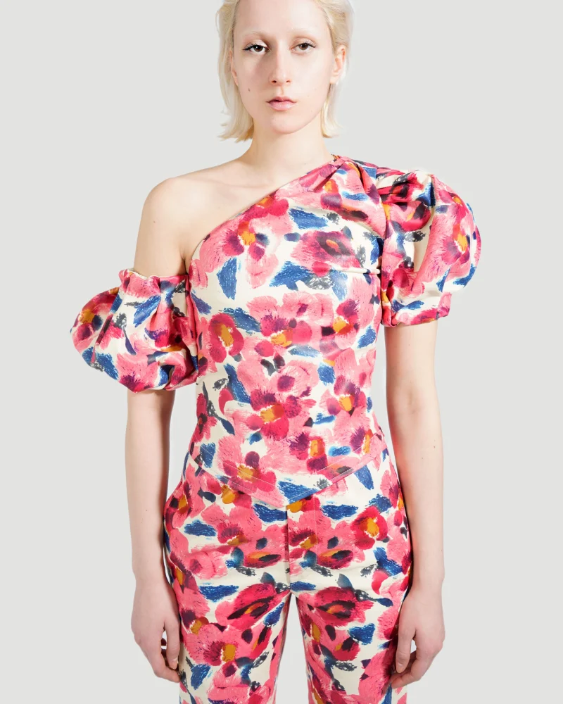Aniba Floral Printed Leather Top