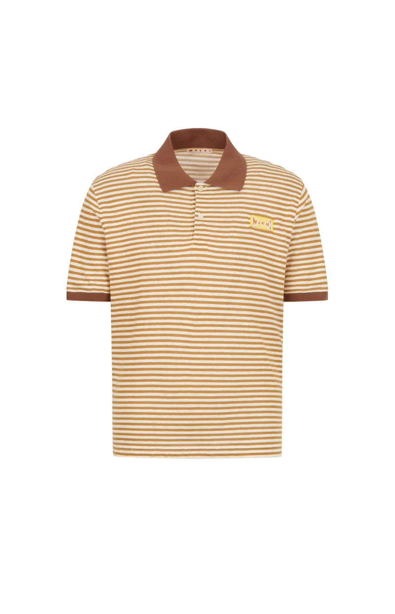 Striped Linen Blend Polo Shirt