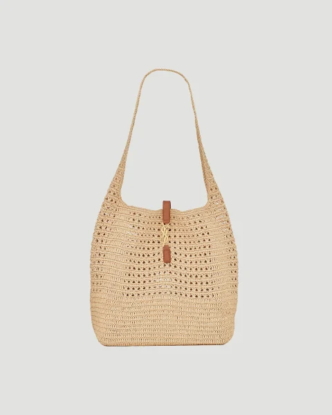 Hobo Raffia Bag in Crochet and Smooth Leather