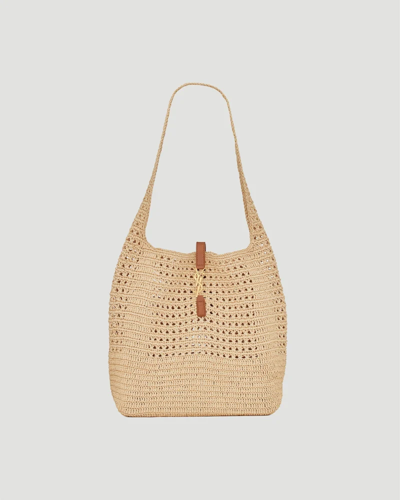 Hobo Raffia Bag in Crochet and Smooth Leather