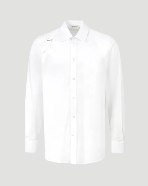 Harness Shirt in White Stretch Cotton Poplin