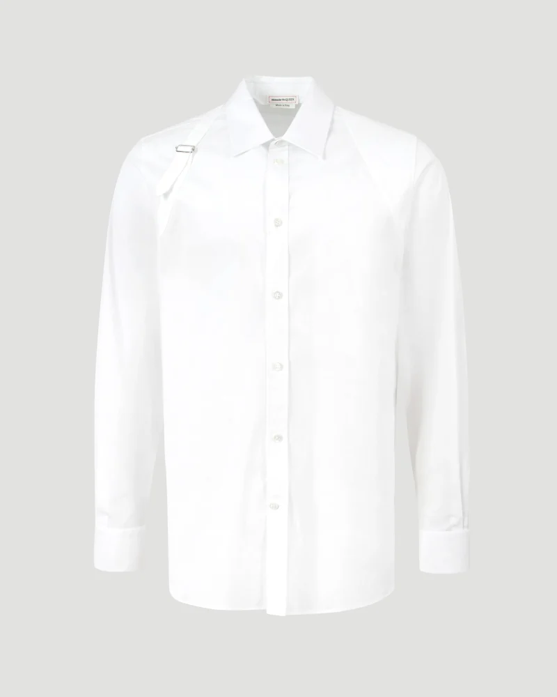 Harness Shirt in White Stretch Cotton Poplin