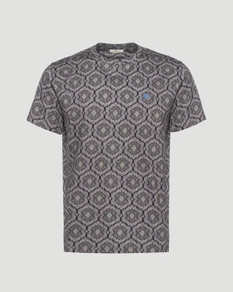 Printed Cotton T-Shirt in Blue