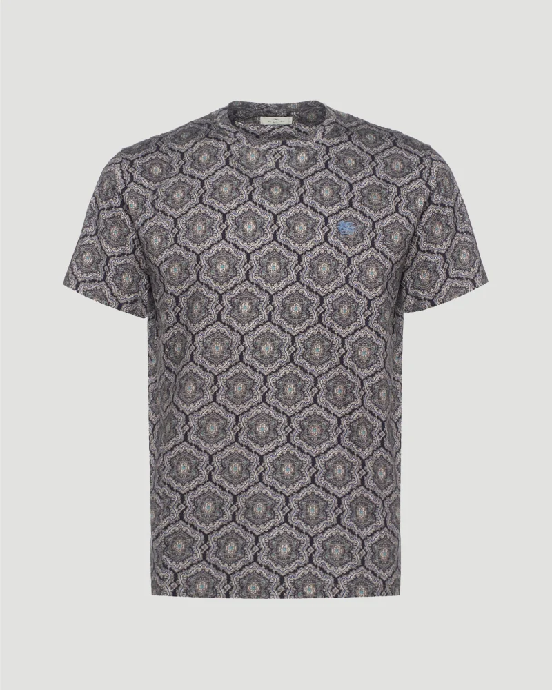 Printed Cotton T-Shirt in Blue