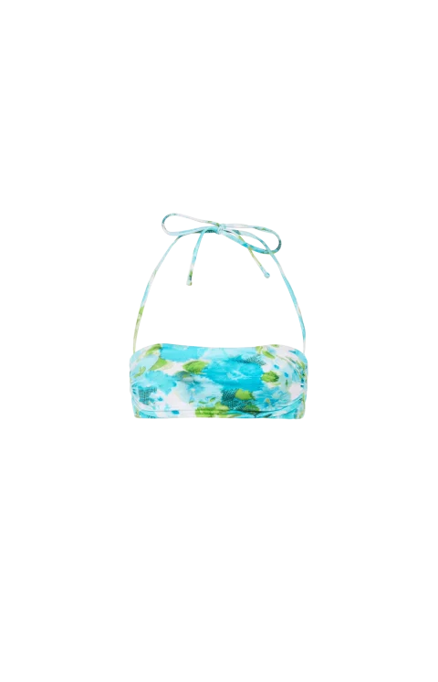 Aqua Flower-Print Halterneck Bikini Top