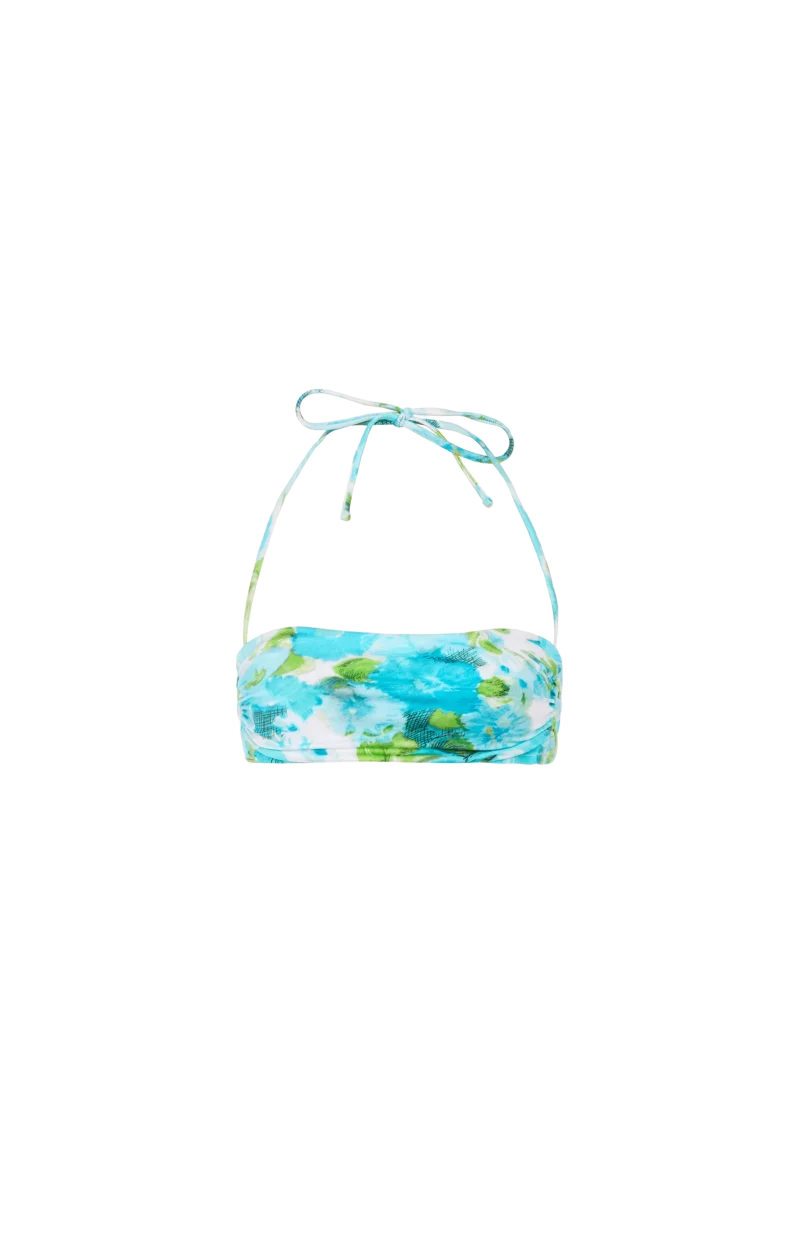 Aqua Flower-Print Halterneck Bikini Top