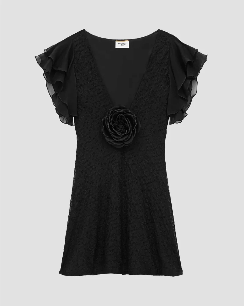 V-Neck Dress in Embroidered Muslin