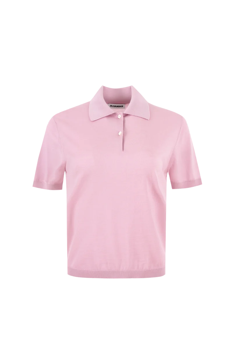 Wool Polo Shirt in Pastel Pink