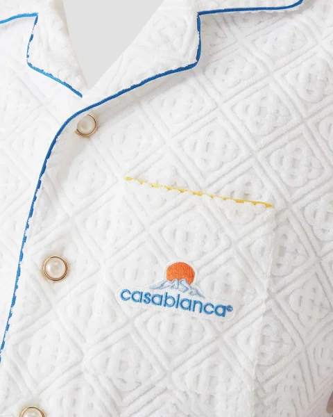 Monogram Jacquard Short-Sleeve Towelling Shirt in White — снимка 2