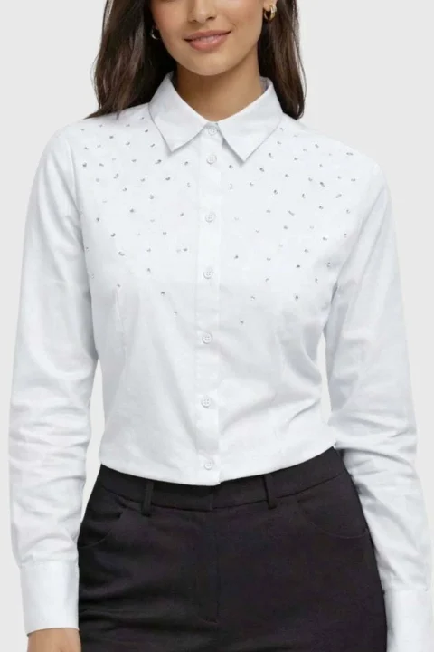 Риза Onlevora Aida Ls Fit 15366704 11-0601 TCX bright white — снимка 2