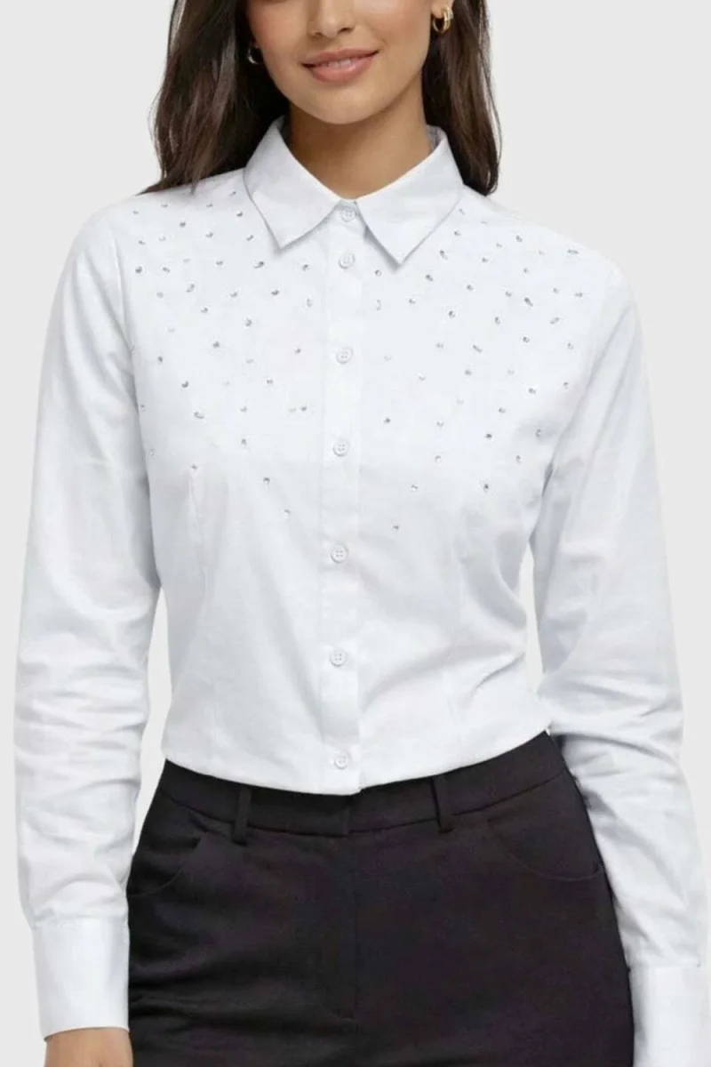 Риза Onlevora Aida Ls Fit 15366704 11-0601 TCX bright white — снимка 2