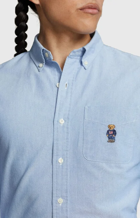 Памучна риза с бродиран Polo Bear джоб — снимка 4