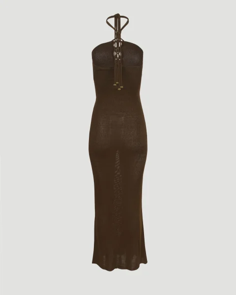 Eileen Long Fine Knit Dress in Bronze — снимка 4