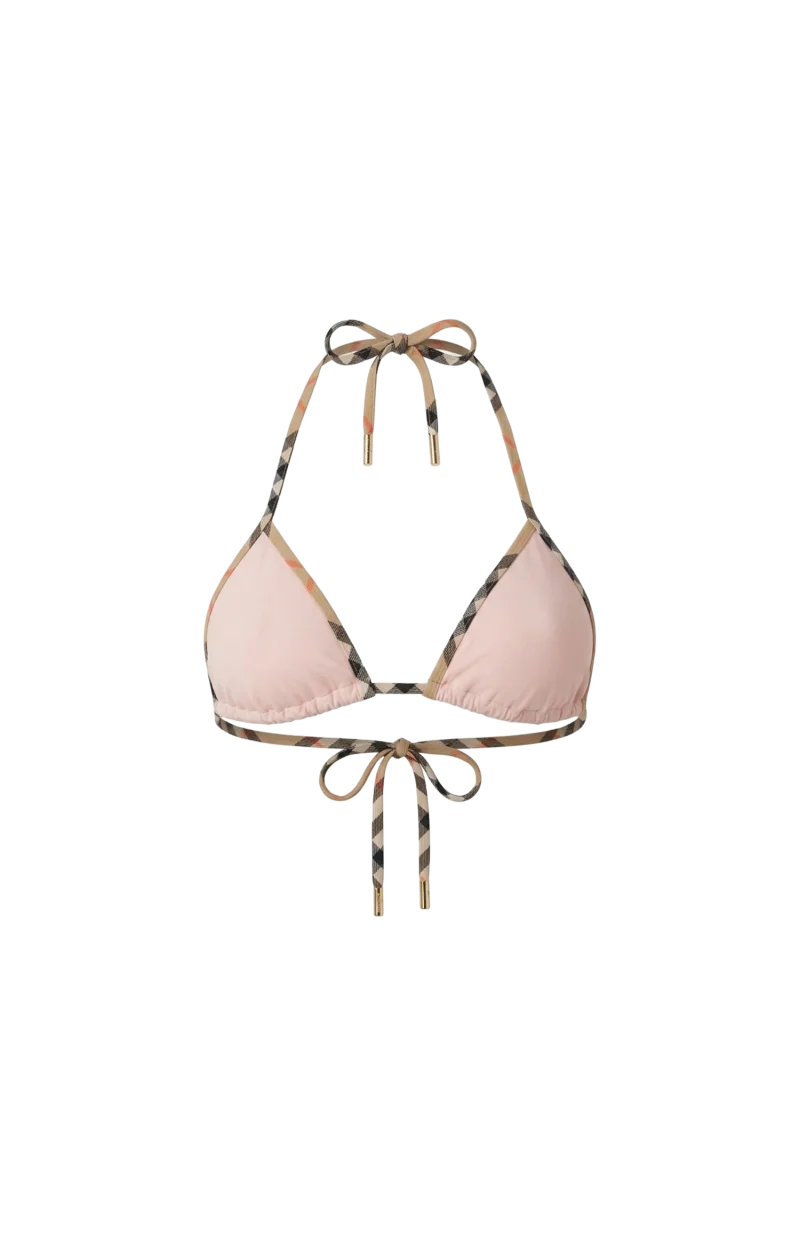 Check Trim Bikini Top in Bouquet Pink