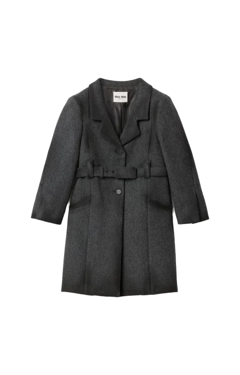 Single-Breasted Double Wool Coat in Grey
