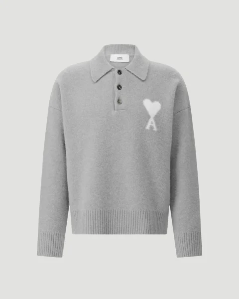 Alpaca Ami de Coeur Polo Sweater in Grey