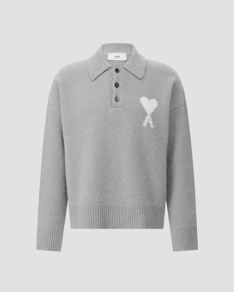 Alpaca Ami de Coeur Polo Sweater in Grey