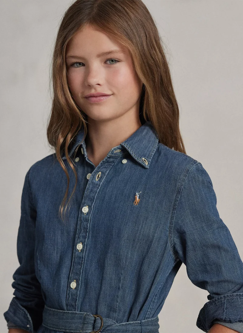 Рокля-риза от деним Ralph Lauren Kids 7-14 — снимка 3