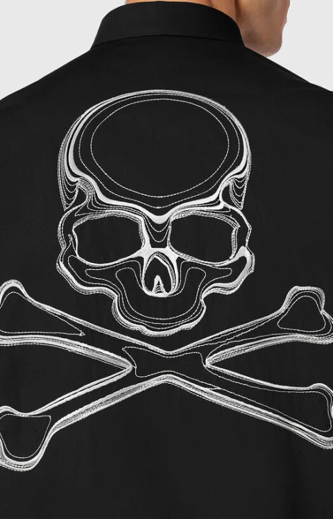 Черна риза SKULL & BONES с бродерия — снимка 3