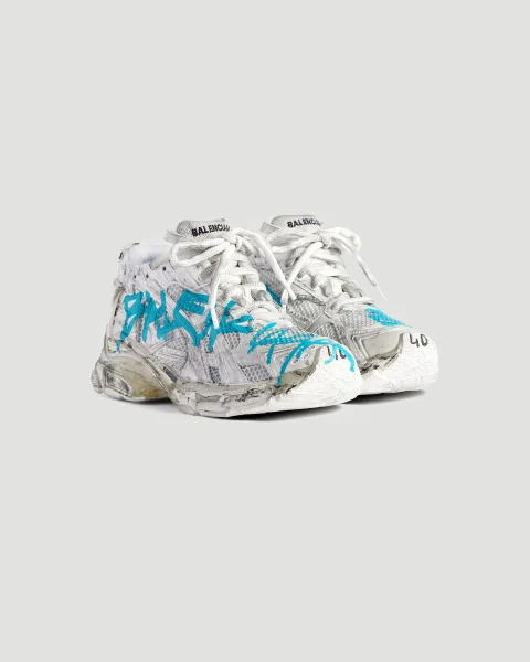 Runner Graffiti Sneaker in White and Blue — снимка 2