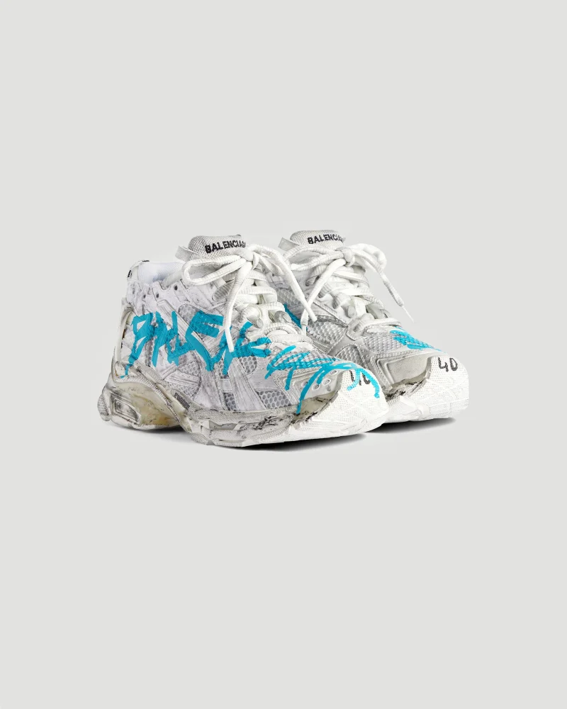 Runner Graffiti Sneaker in White and Blue — снимка 2