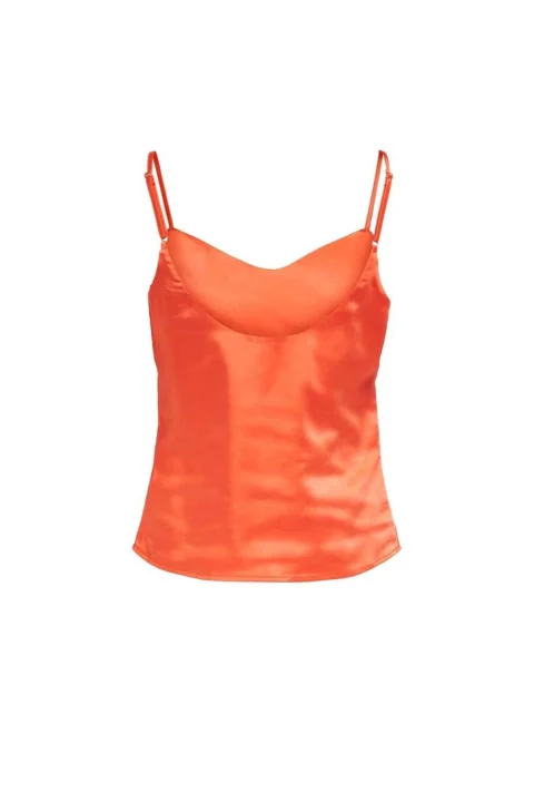 Top Onlmayra Tie Satin Singlet Wvn 15255634 17-1462 TCX flame — снимка 2