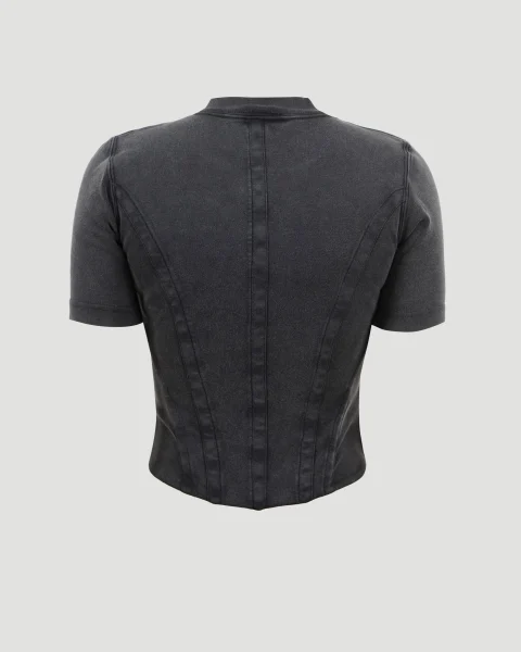 Corseted T-Shirt in Black — снимка 2