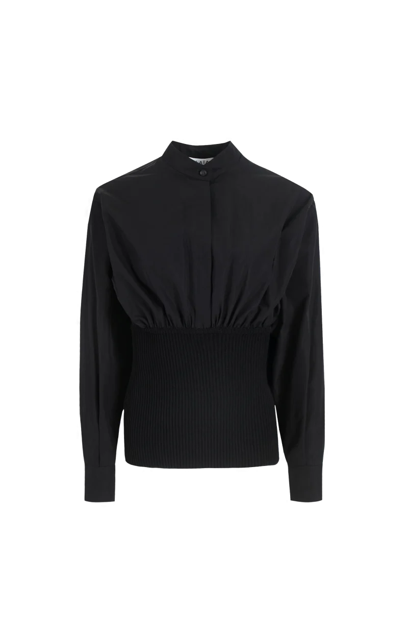 Cotton Poplin Shirt with Ribbed Waist