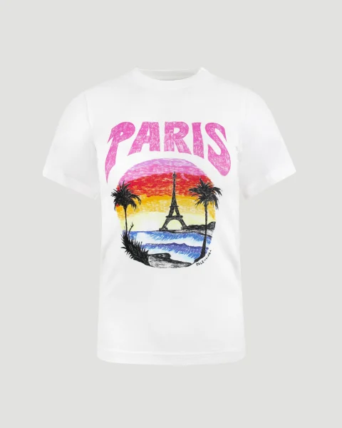 Paris Tropical T-Shirt Fitted in White and Pink
