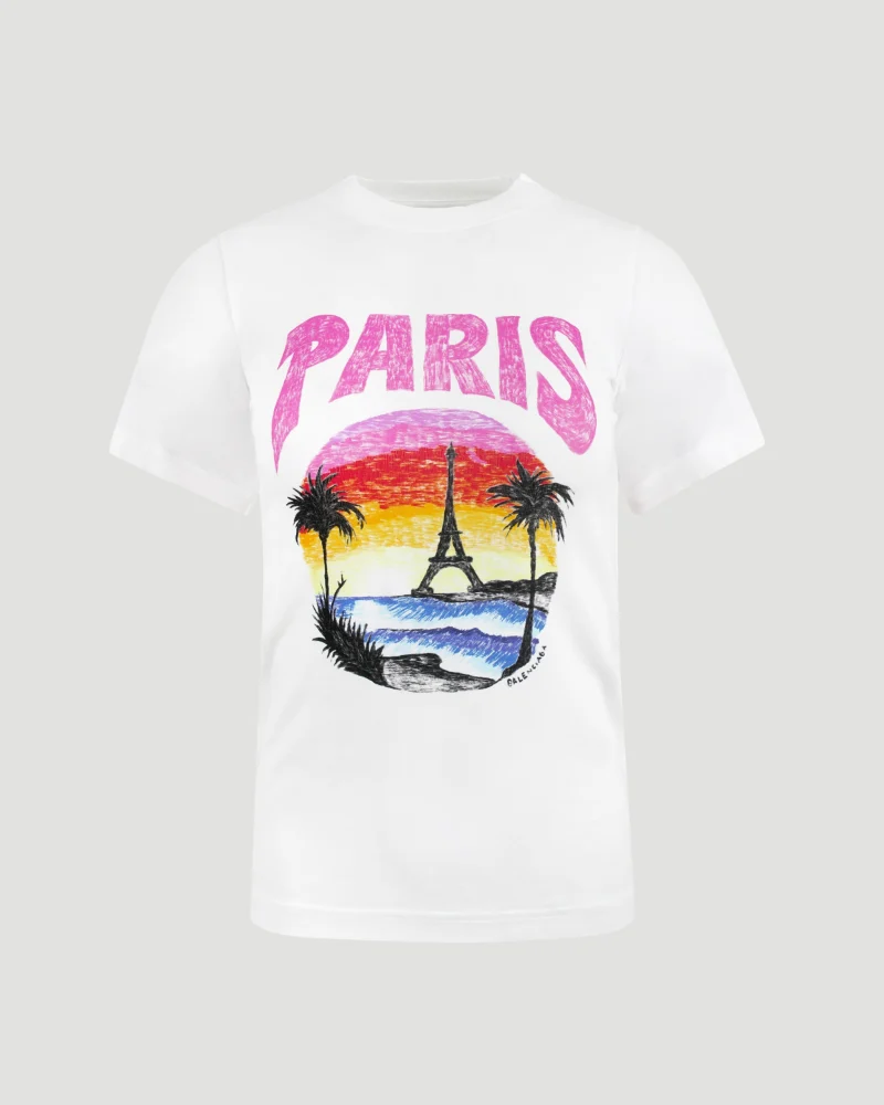 Paris Tropical T-Shirt Fitted in White and Pink
